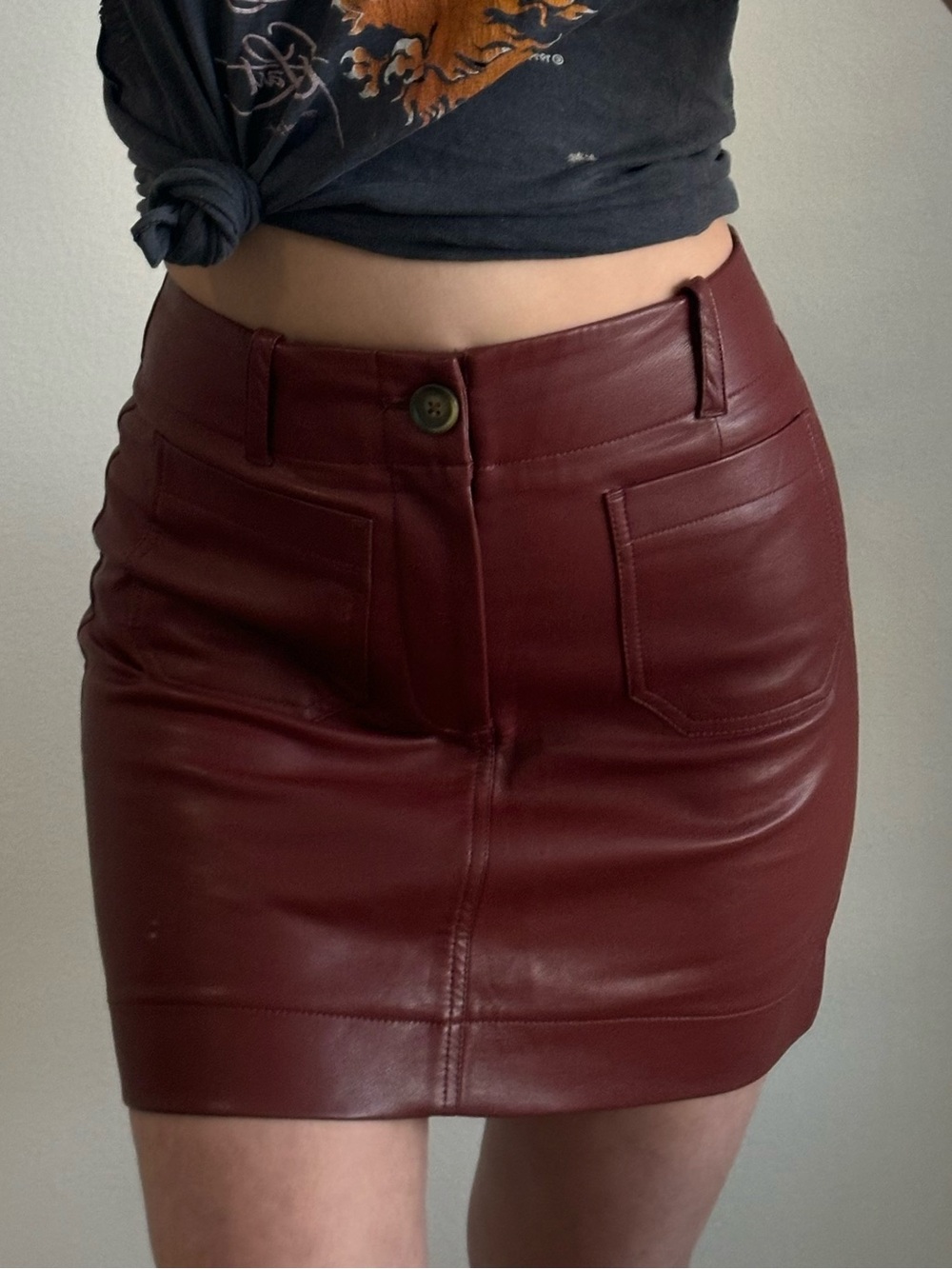 Maeve by Anthropologie Colette Faux Leather Mini Skirt Burgundy Red Small/S 🌹